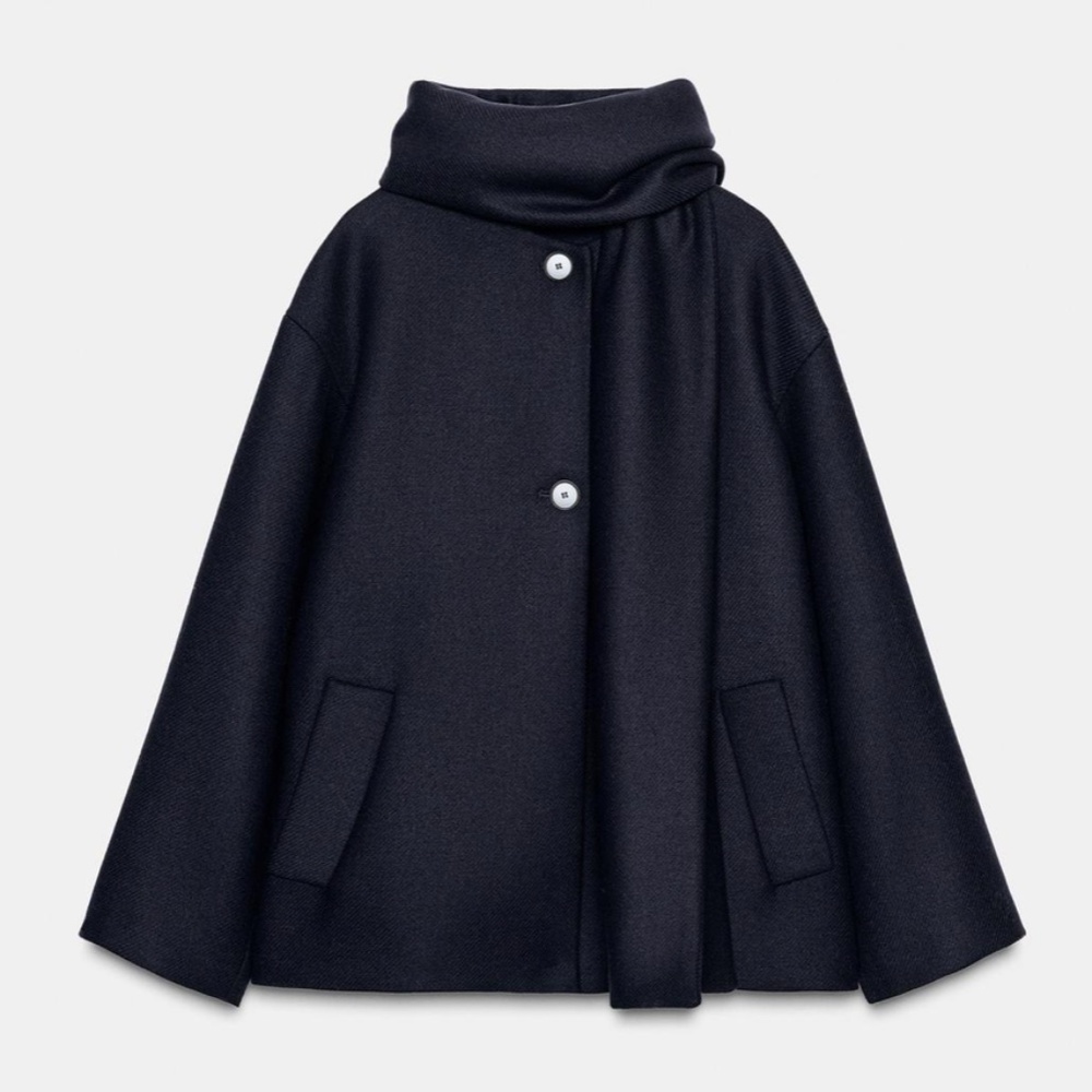 (#16) Zara WOOL BLEND SHORT COAT WITH SCARF